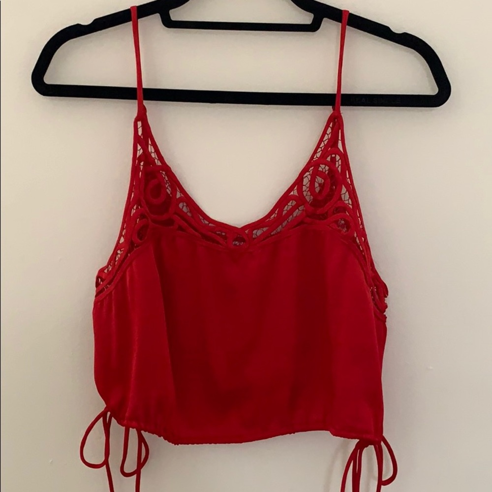 Free People Red Silk Tank Top